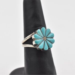 Turquoise Flower Silver Ring